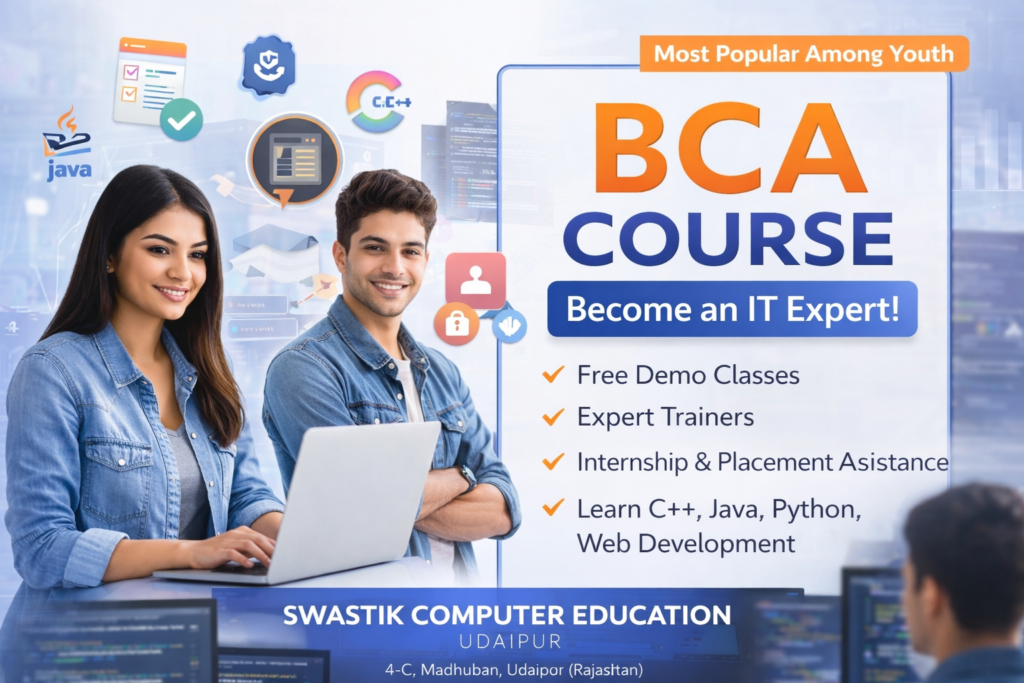 Students learning digital marketing and SEO concepts on laptops with social media analytics icons